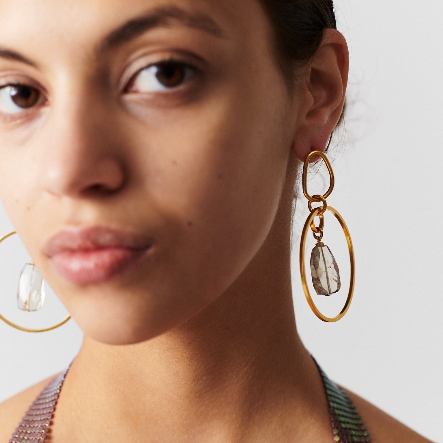 Ohrringe Gold Abstrakt Edelstein Statement Chaingang