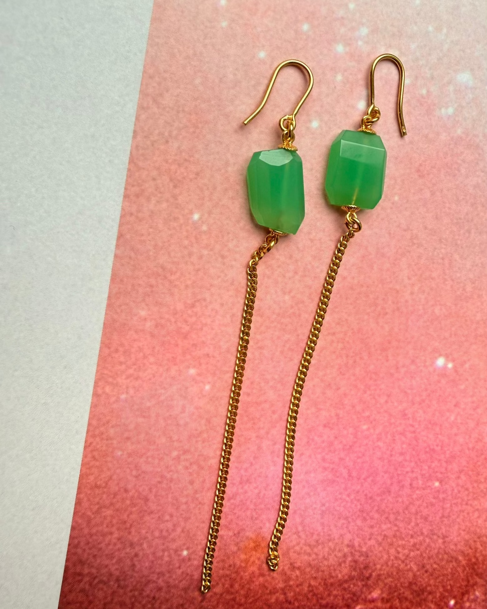 ohrringe mirjam chaingang grüner stein überlang