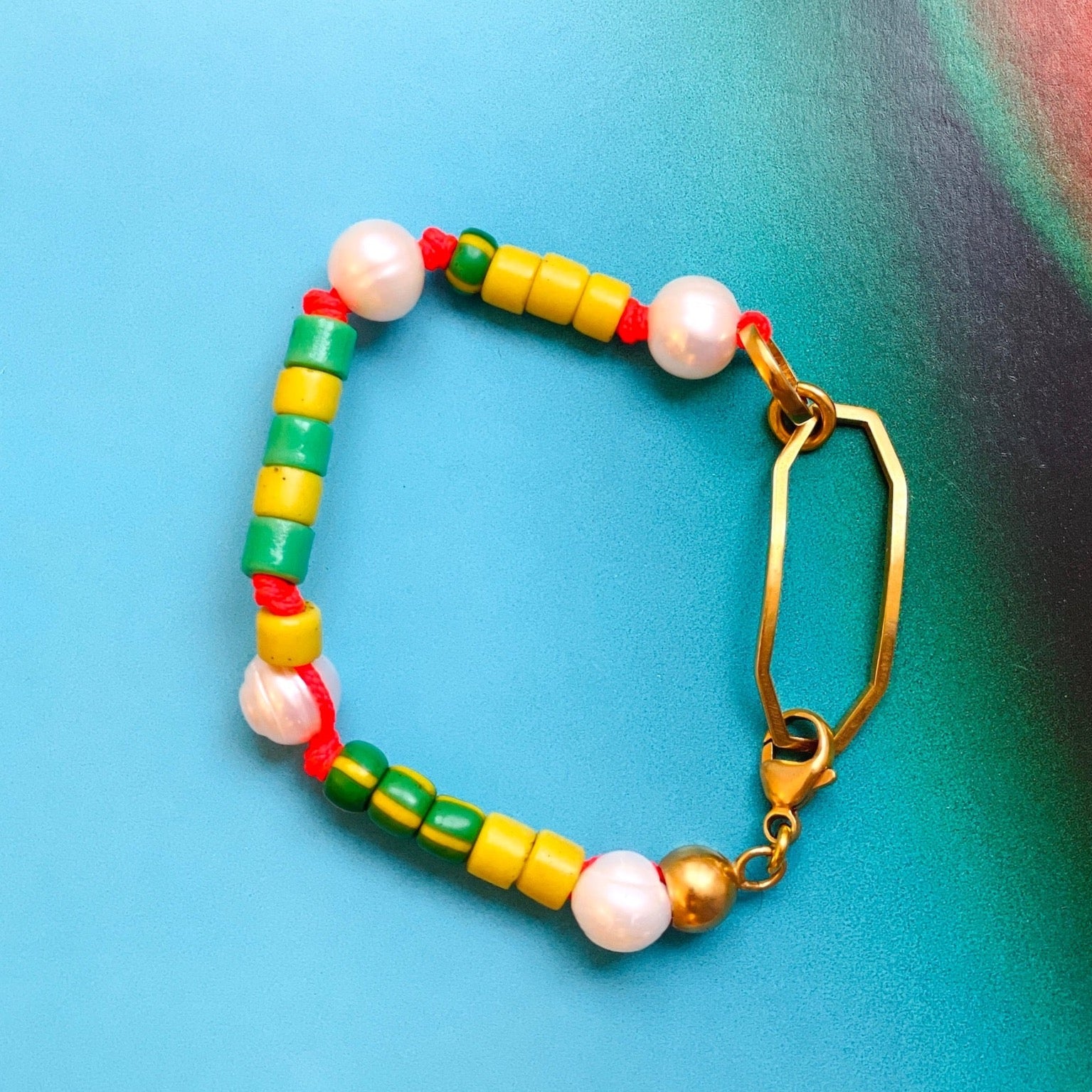 Armband Perlen Bunt Grün Gold Chaingang