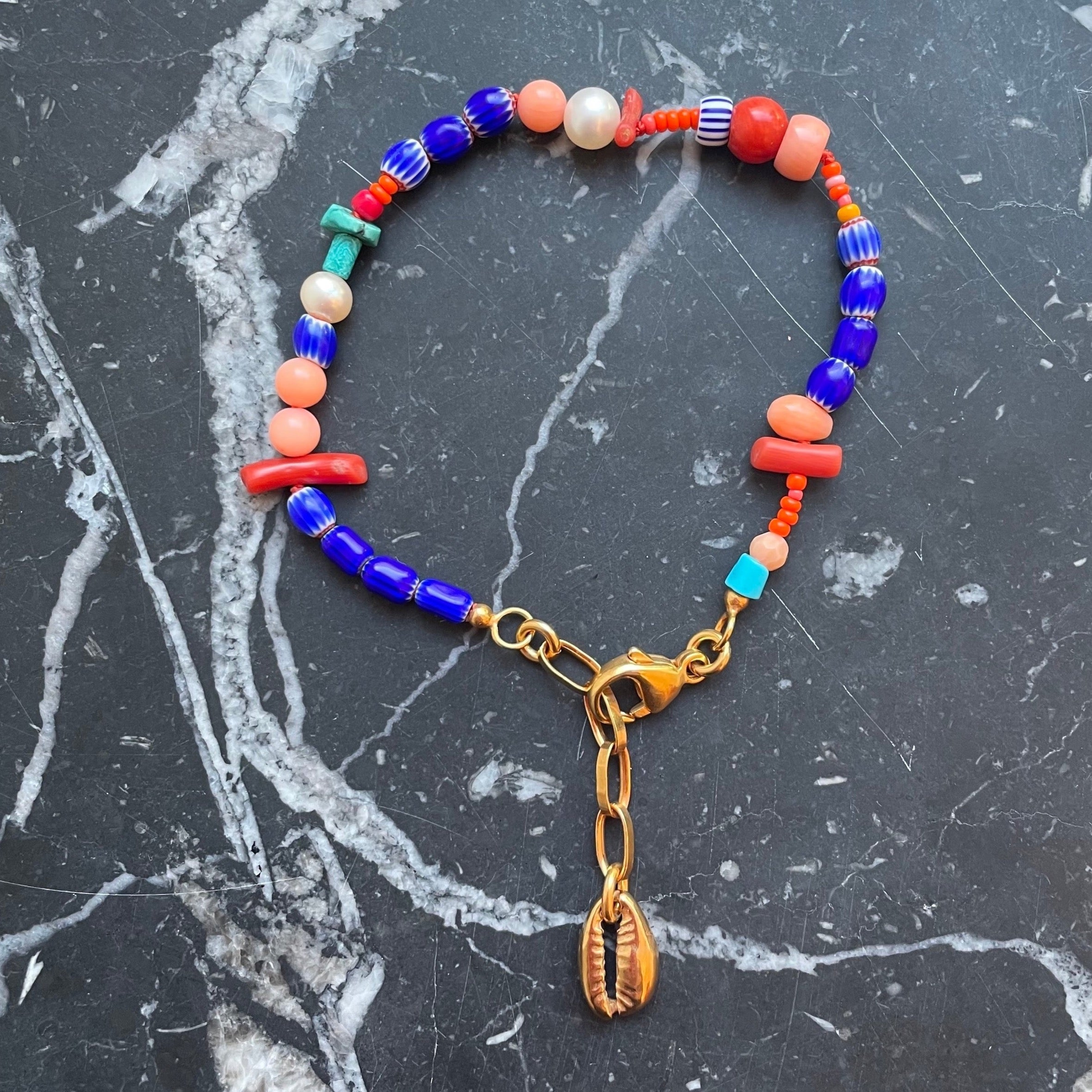 Armband Gold Muschel Perlen Chaingang