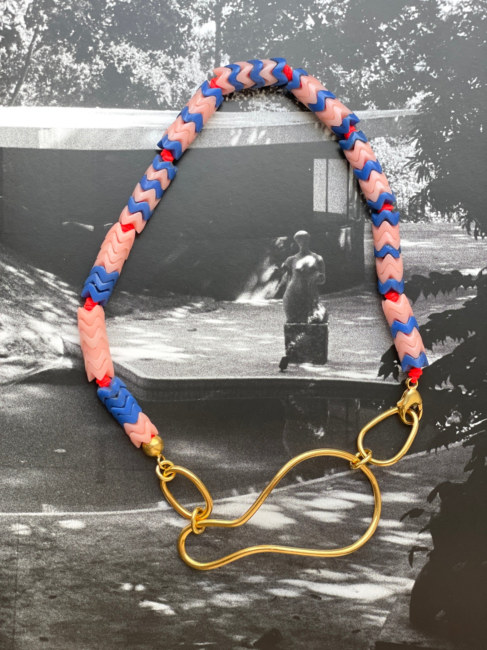 Armband Wickel Gold Blau Pink Perlen Chaingang