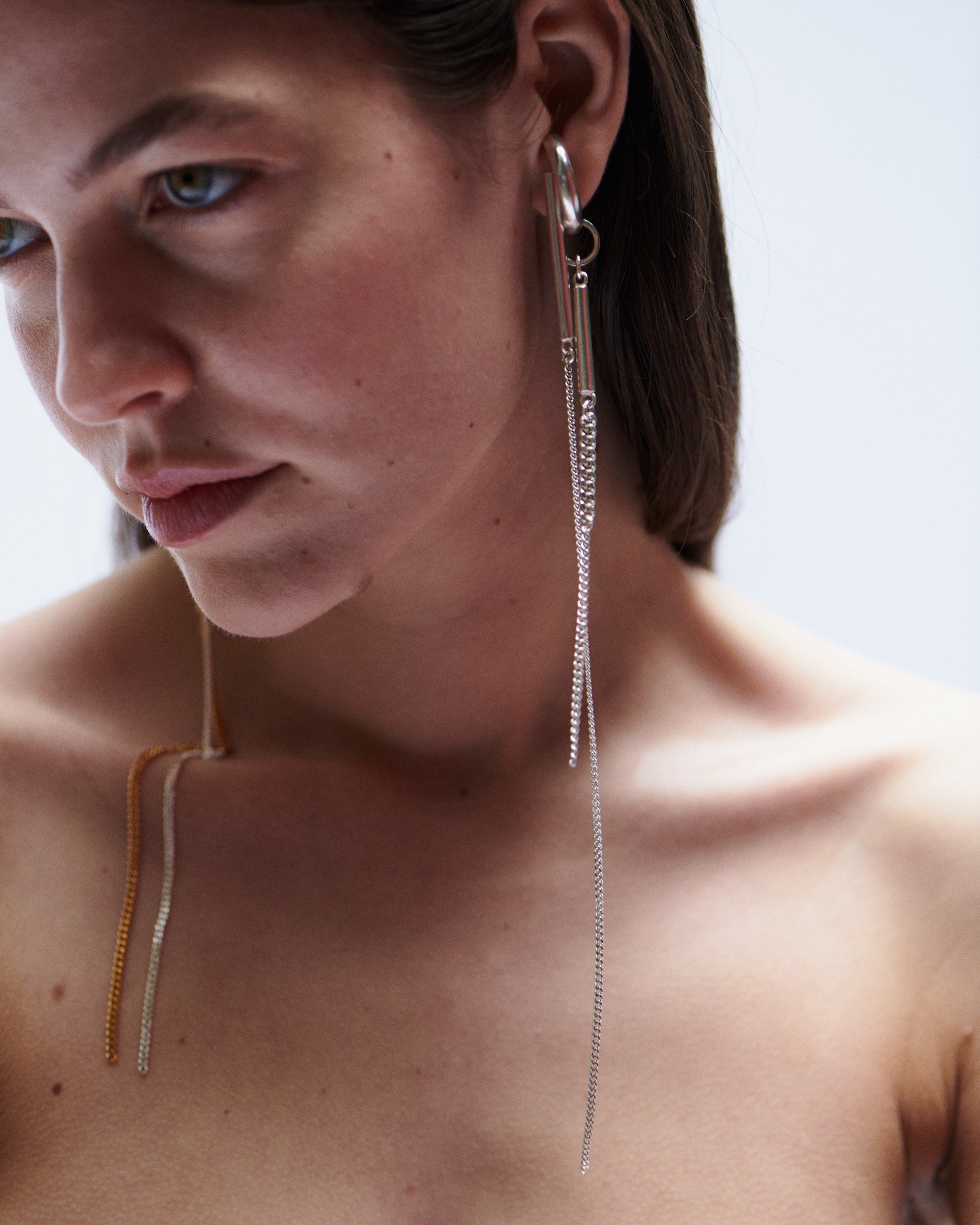 Ohrringe Silber Kette Lang Minimalistisch Stecker Chaingang