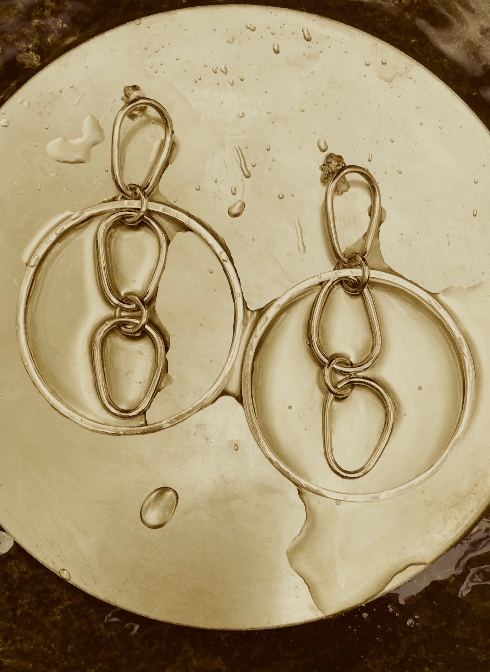 Ohhringe Gold Kette Groß Abstrakt Stecker Chaingang
