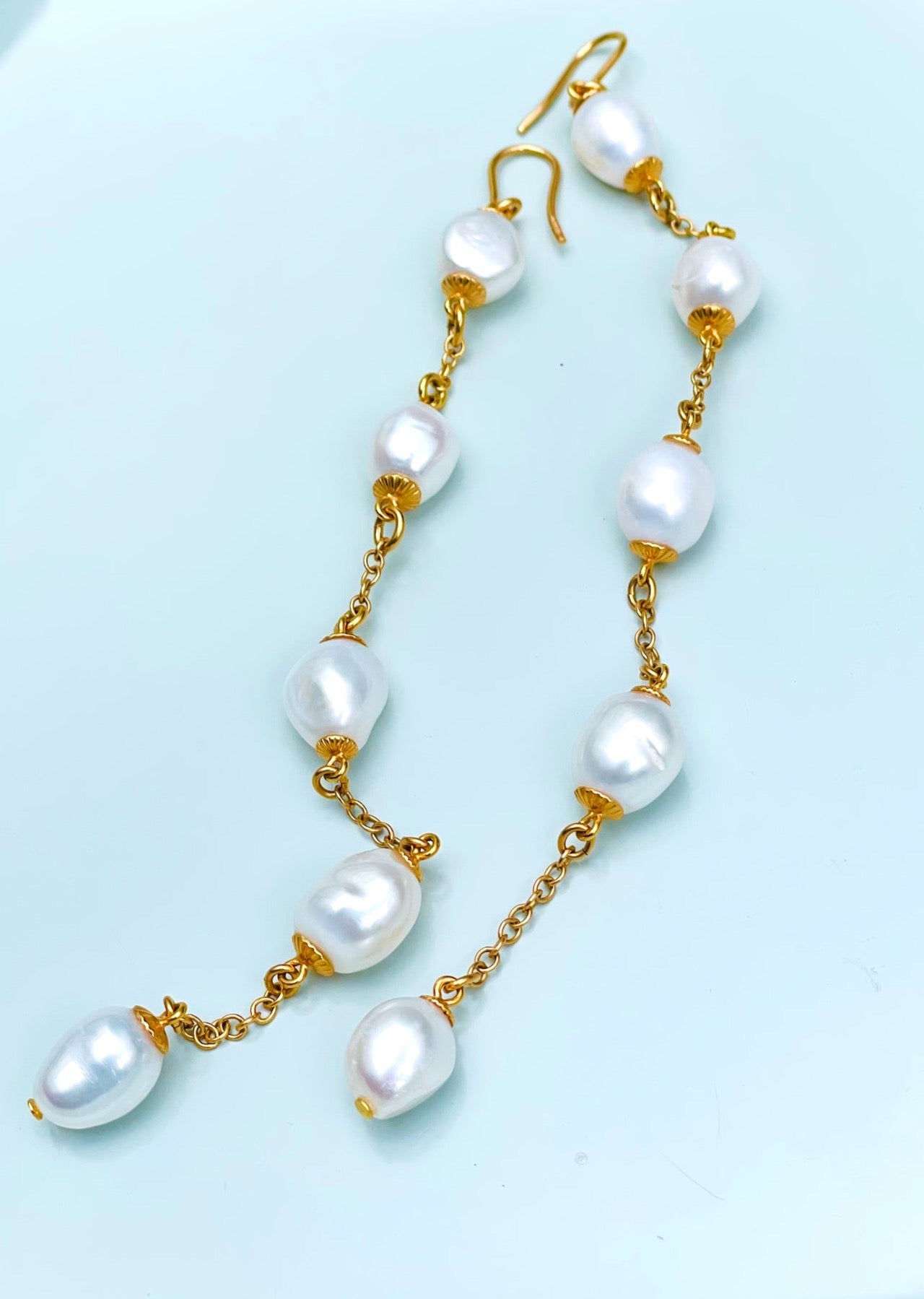 chaingang lange braut ohrringe gold perle 
