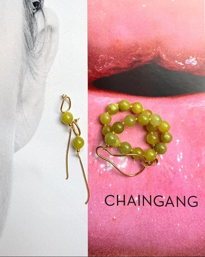 chaingang ohrringe und armband grüne jade