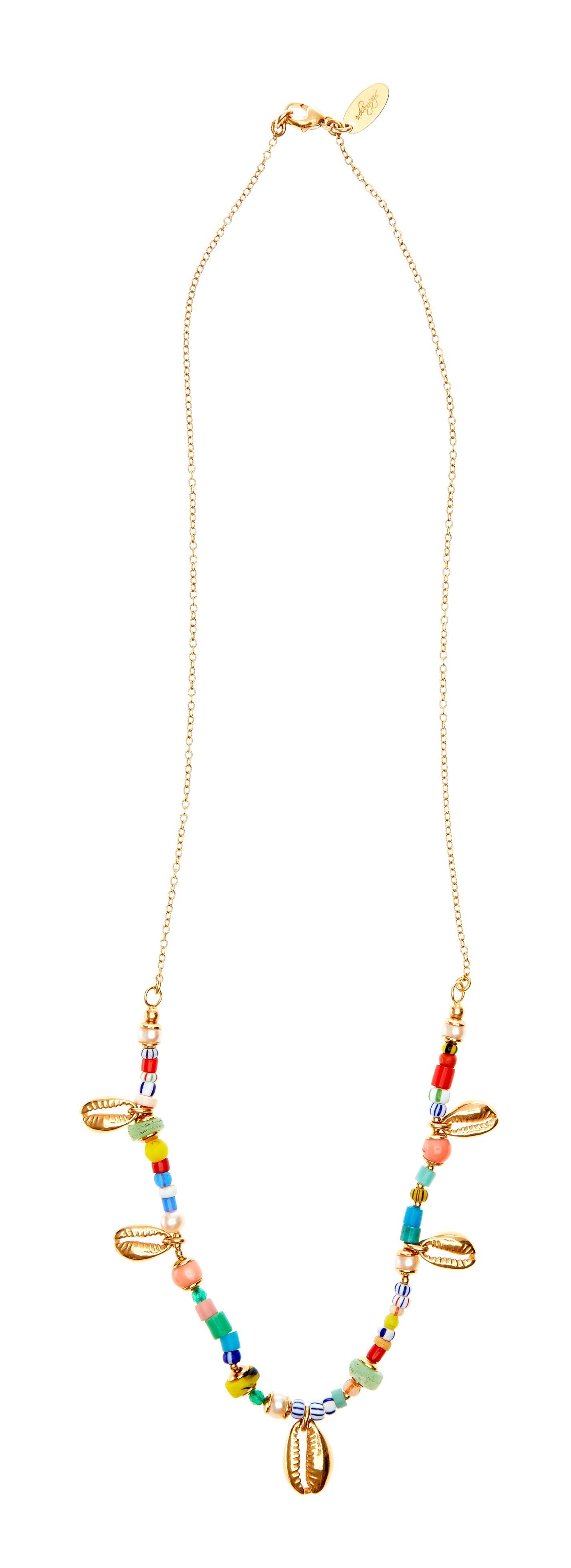 Chaingang Halskette bunt goldene Kauri  muscheln