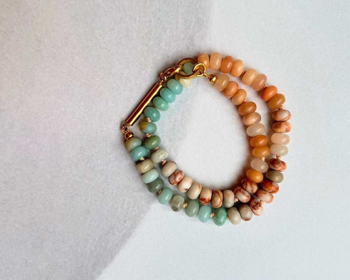 chaingang collier und armband aus sonnenstein und amazonit sunray