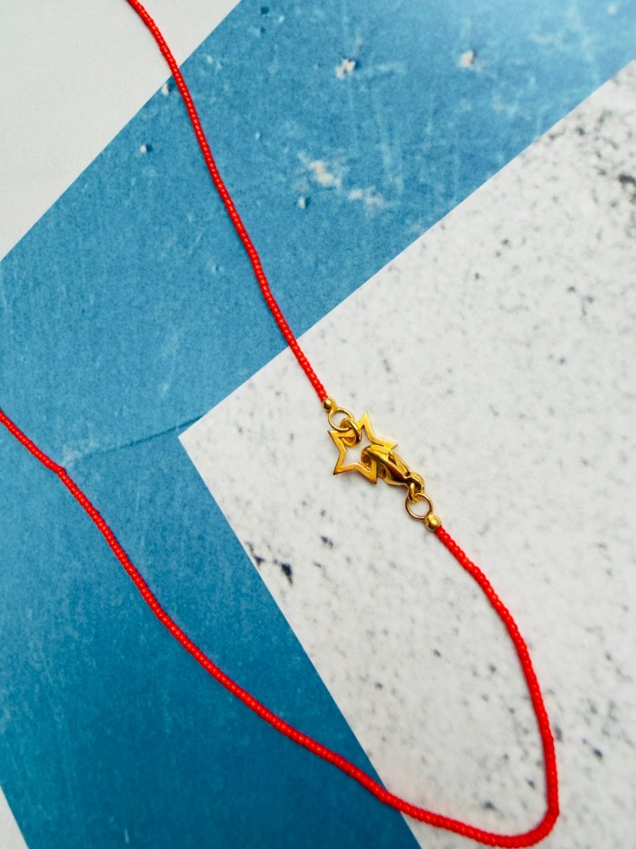 Halskette Lucky Red rote perlen und stern gold