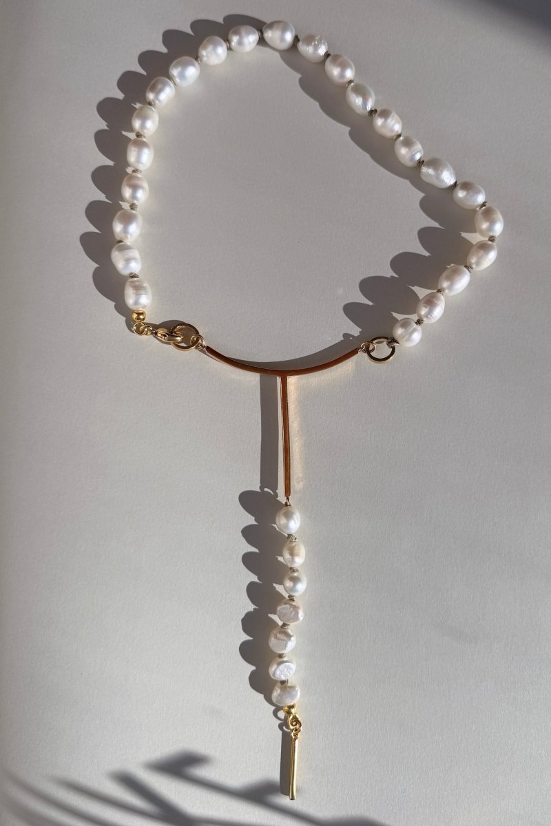Perlenkette mit Y Teil in Gold  mit Barock Perlen von Chaingang aus München