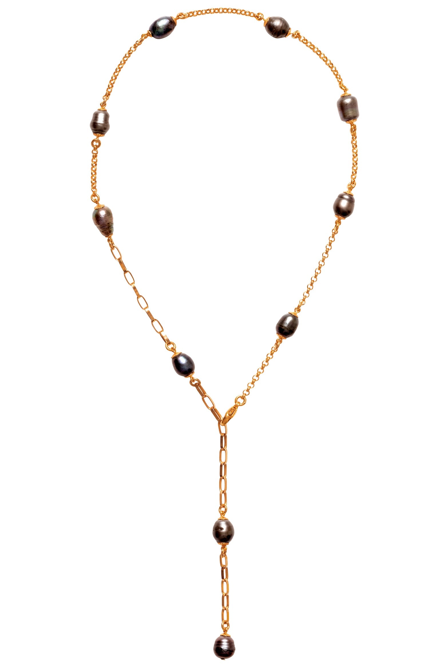 Halskette Perlen Gold Lang Schwarz Chaingang