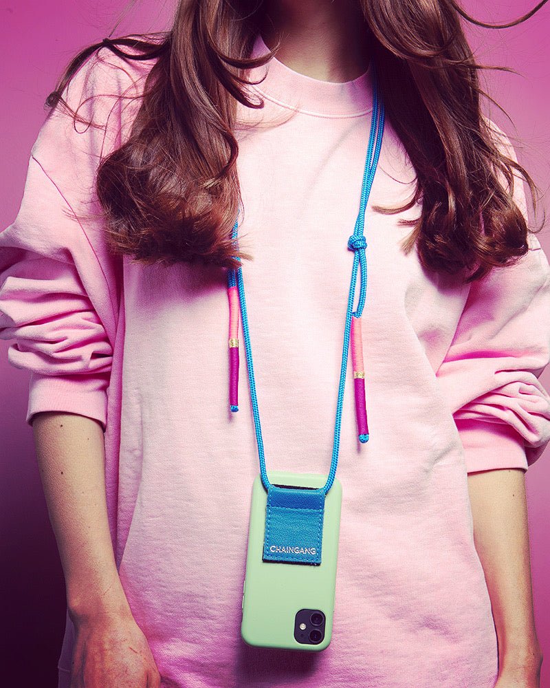 Handykette Stoff Leder Blau Pink Chaingang