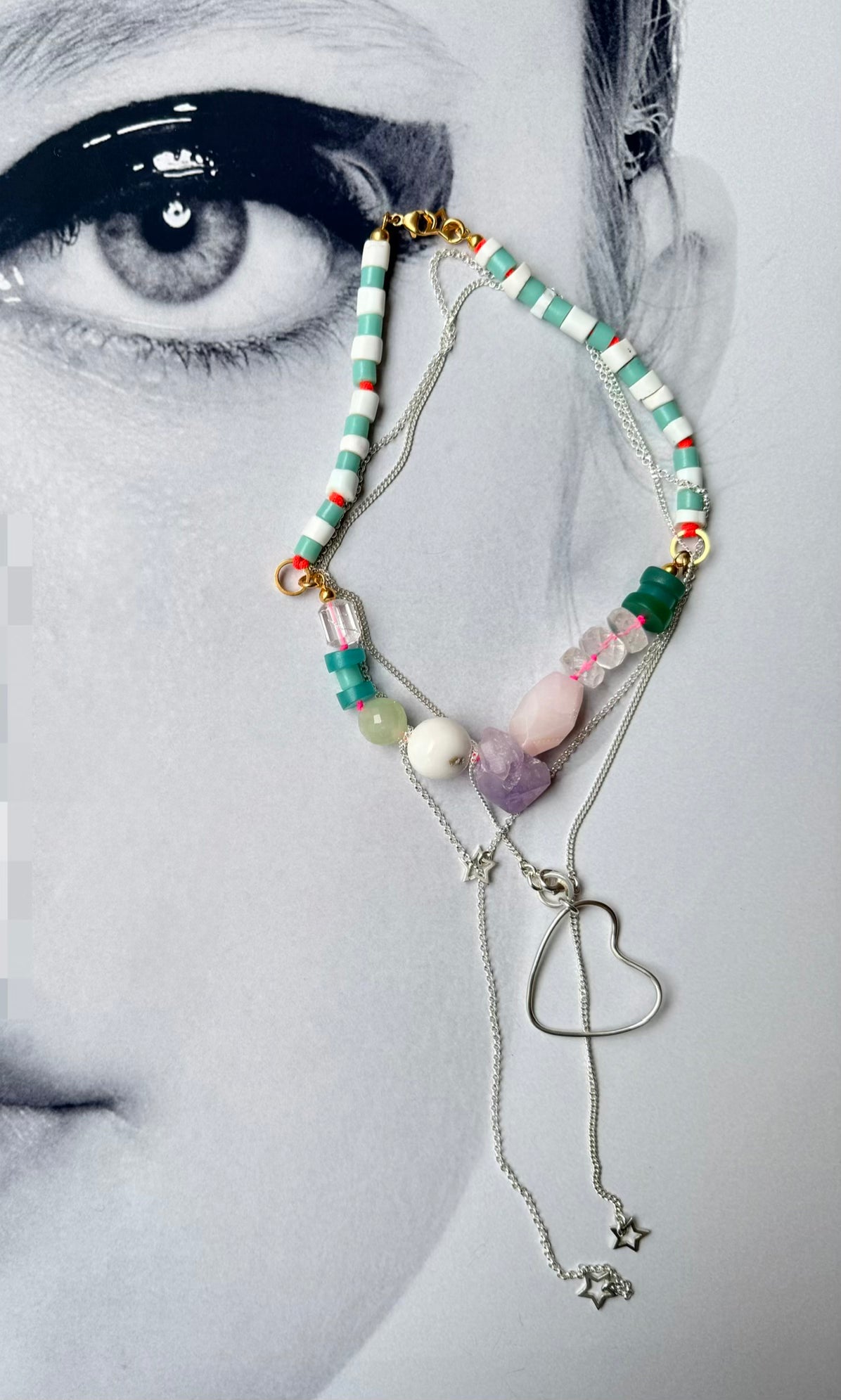 aussergewöhnliche Edelstein Kette mit Silber Ketten von Chaingang, handgemacht in München im Atelier