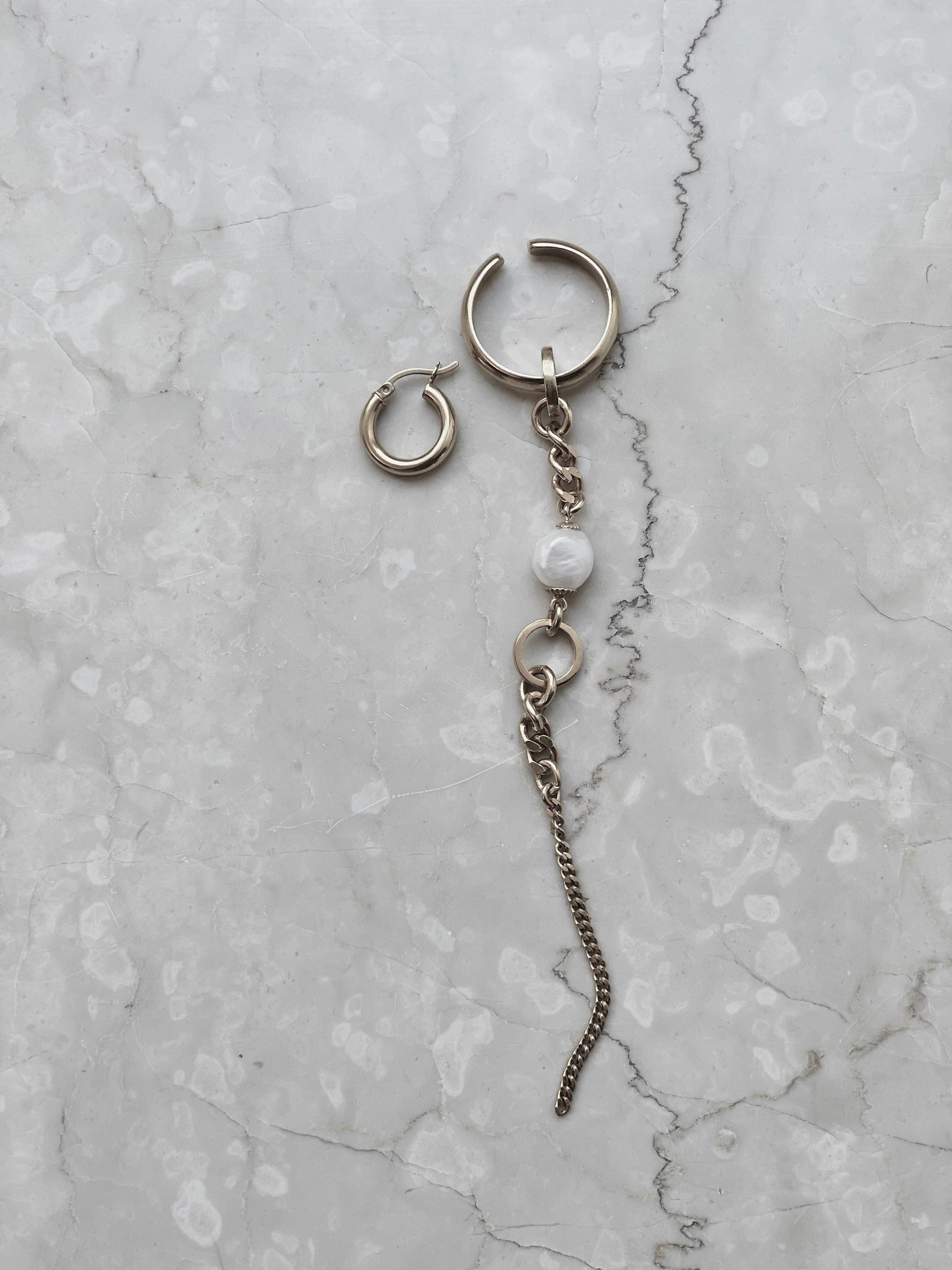 Earcuff Silber Chunky Perel Chaingang