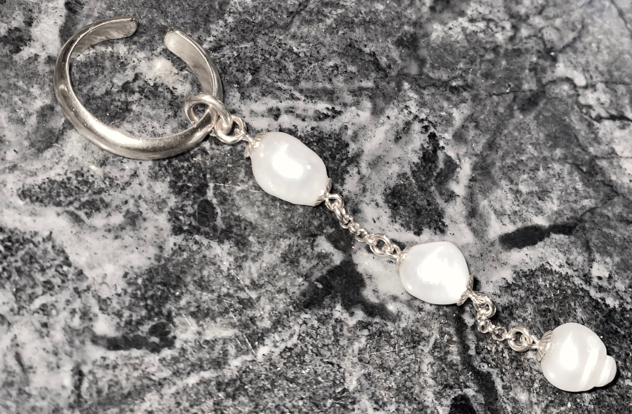 mono Ear cuff  pearldrop Silber Perle Chaingang