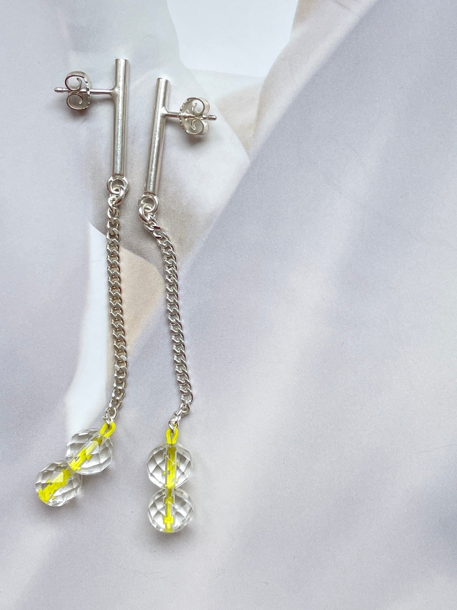 Sterling Silber Ohrringe Neongelb Bergkristall