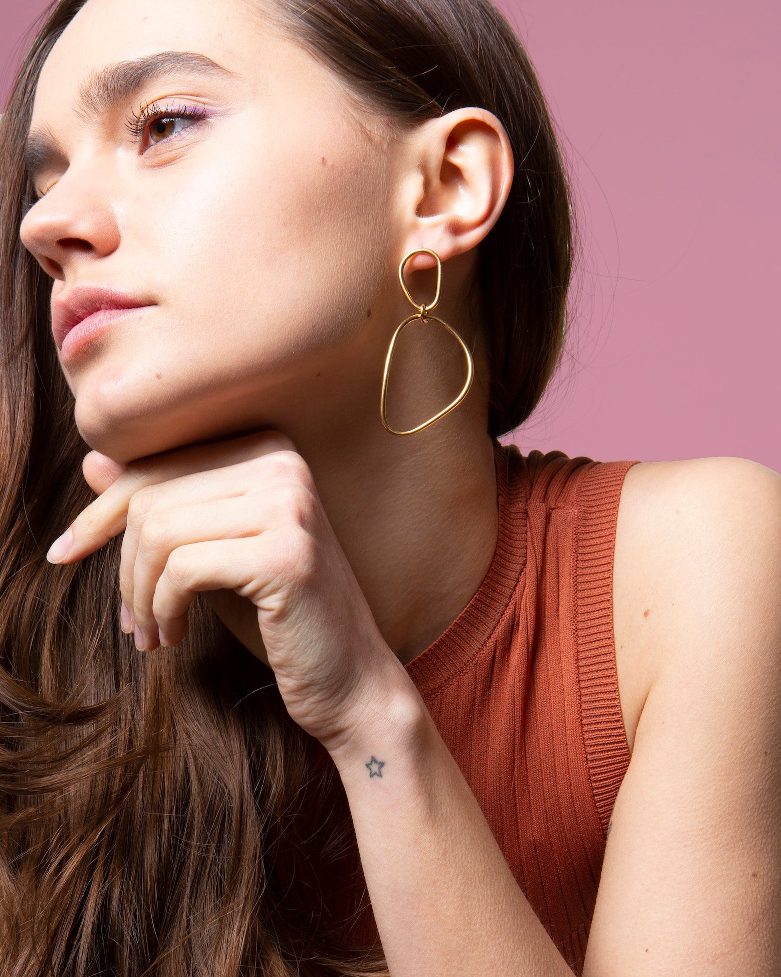 Ohrringe Gold Abstrakt Asymmetrisch Doppelt Chaingang