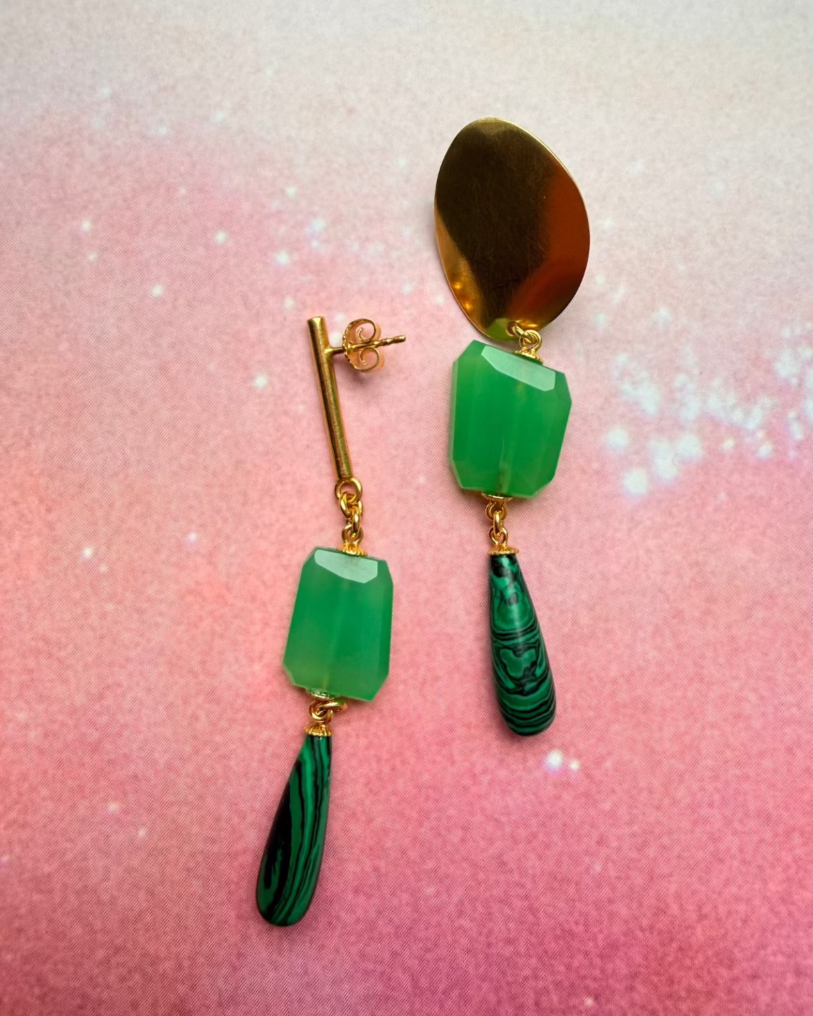 ohrringe Duo Vert malachit und chrysopras gold 8 cm