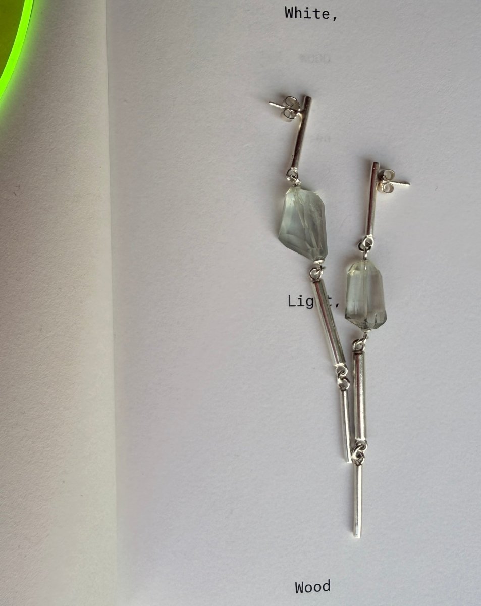 Ohrringe Ice Princess aus Sterling Silber und Prasiolith, gerade Form, aus dem Atelier in München