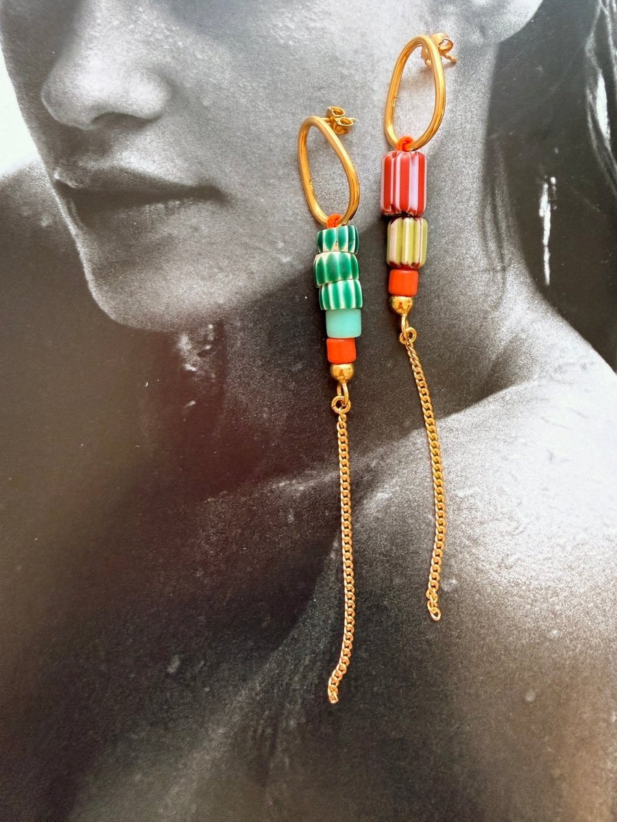 chaingang ohrringe ida aus antiken chevron Perlen und afrikanischen vintage Perlen aus dem Atelier in München