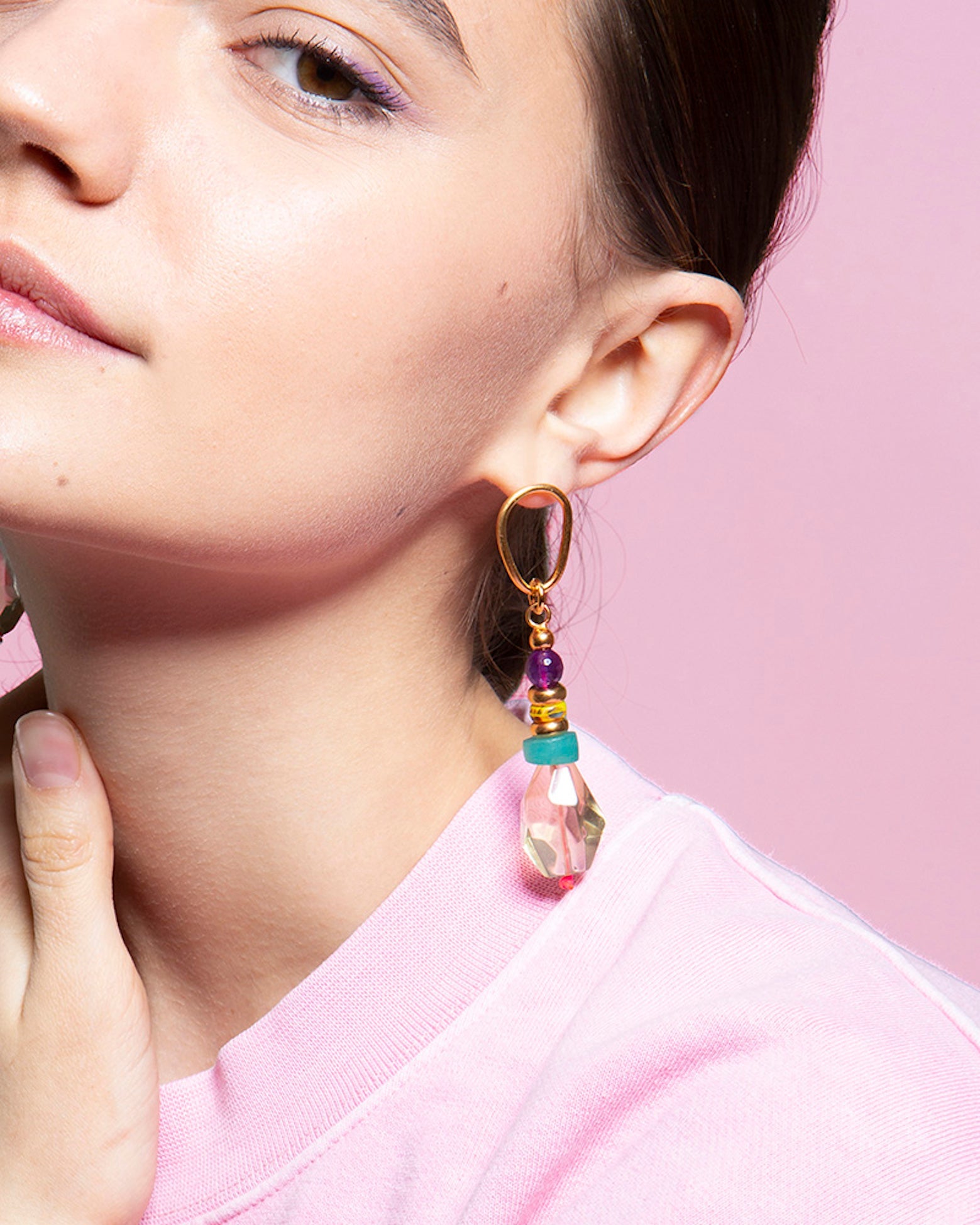 Ohrringe Gold Bunt Edelsteine Chaingang