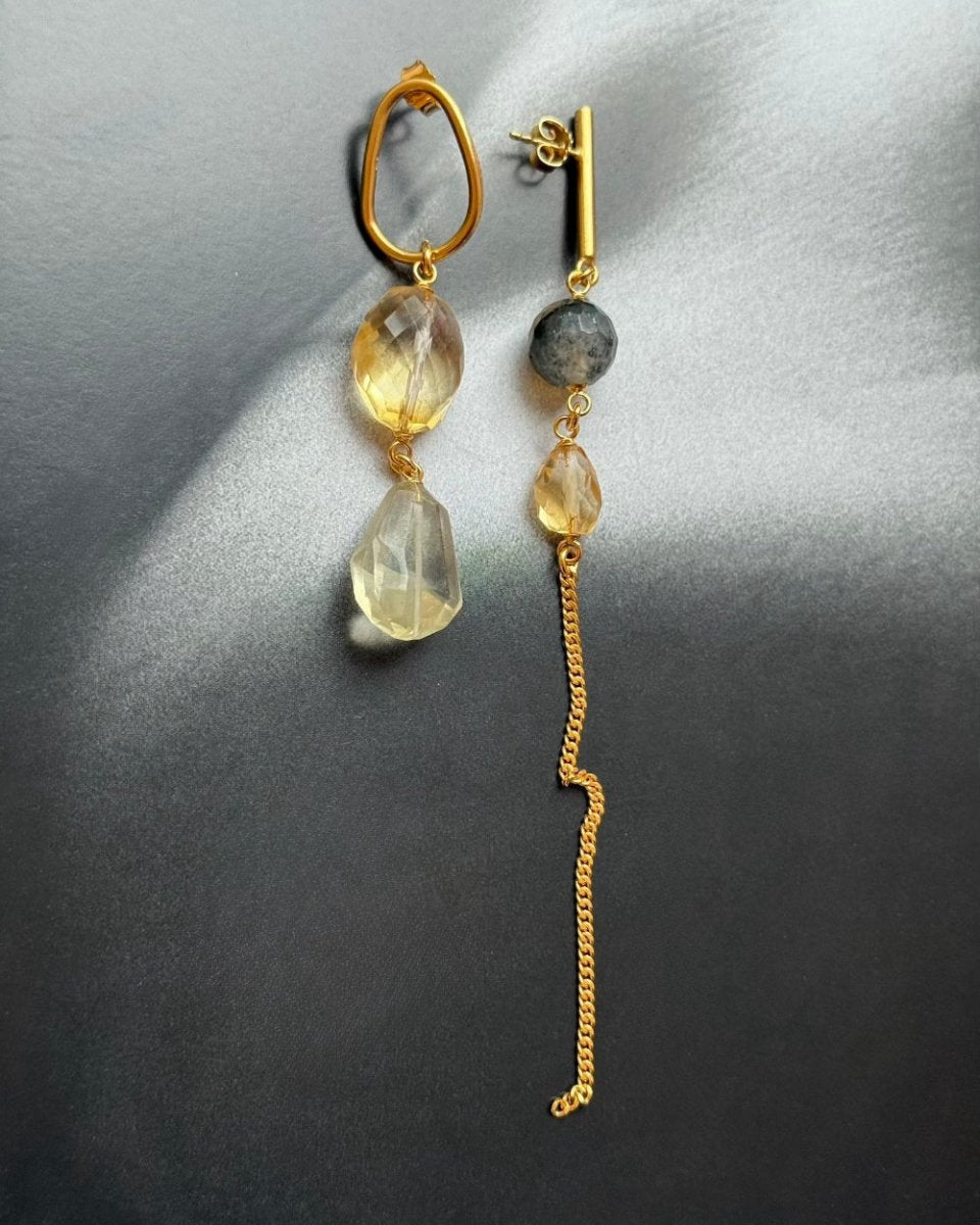 asymmetrische Ohrringe von chaingang lemon tree, Citrin und Achat aus München