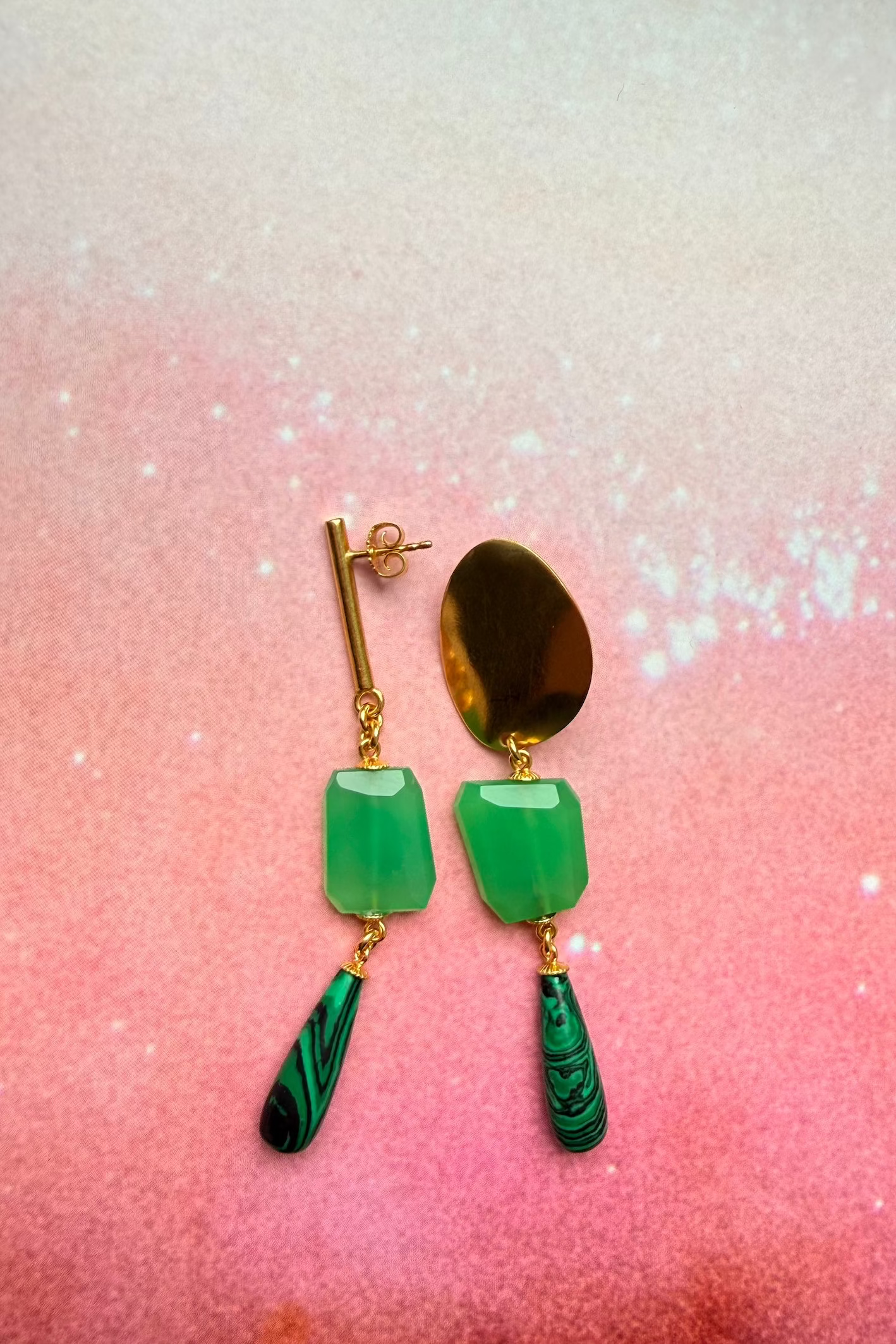 ohrringe Duo Vert zwei grüne steine und gold