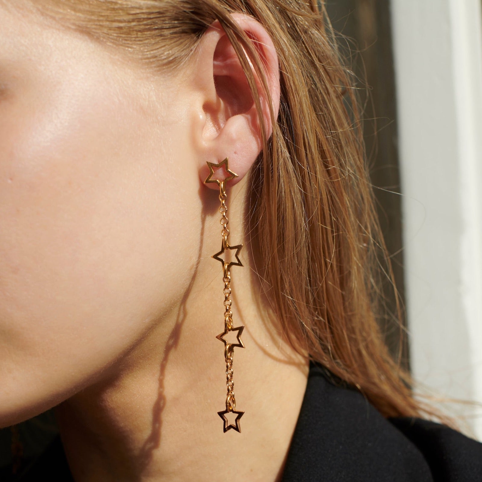 Ohrringe Gold Lang Stecker Sterne Nachthimmel Chaingang