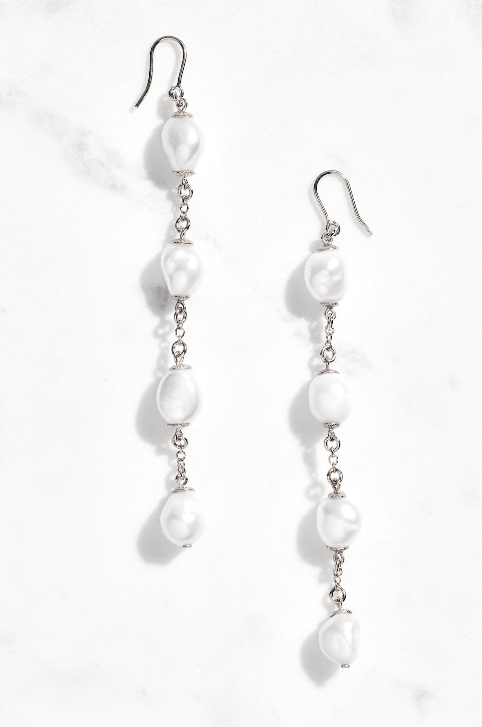 Ohrringe the short pearl drop Silber Perlen Kette Lang Chaingang