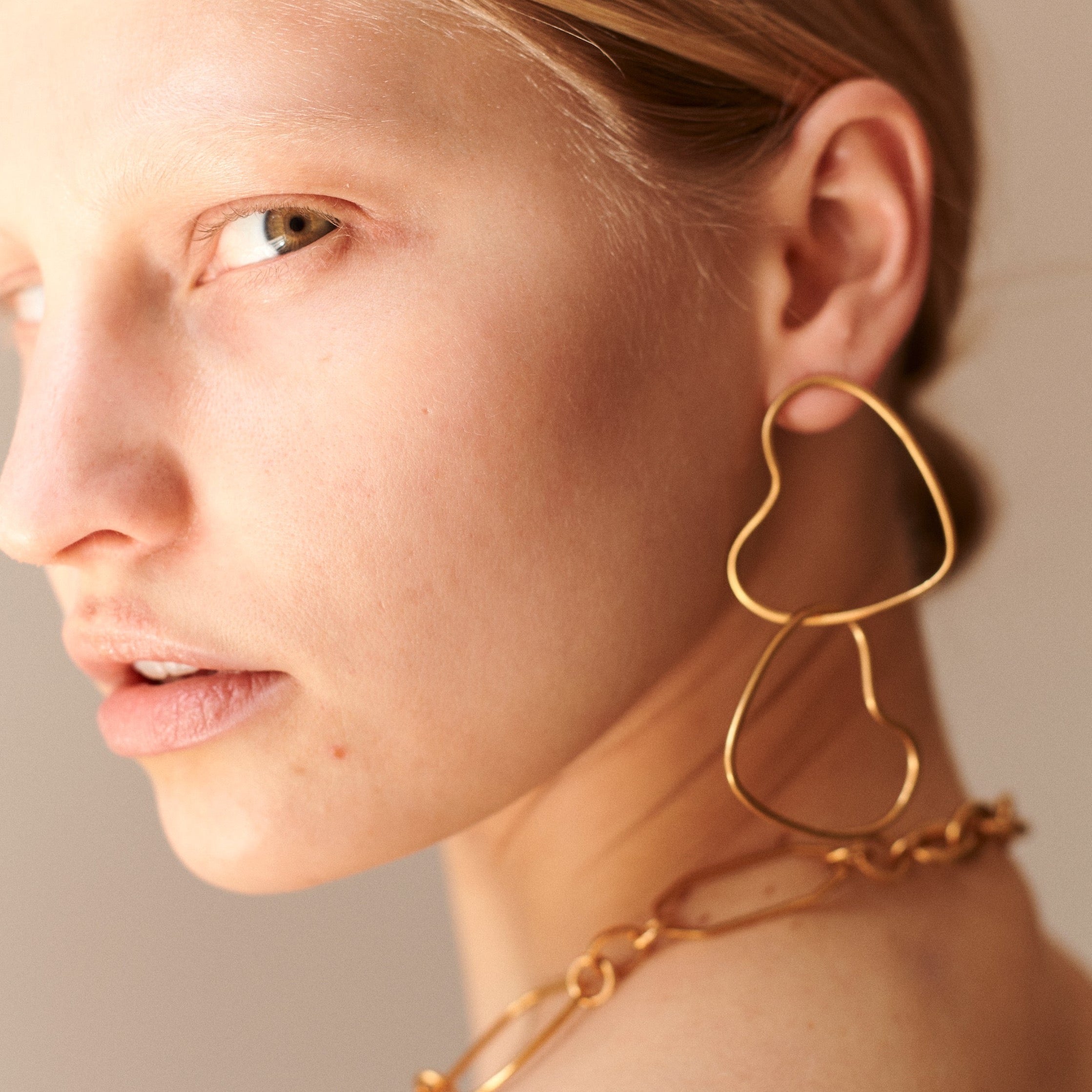 Ohrringe Gold Herz Doppelt Stecker Chaingang 